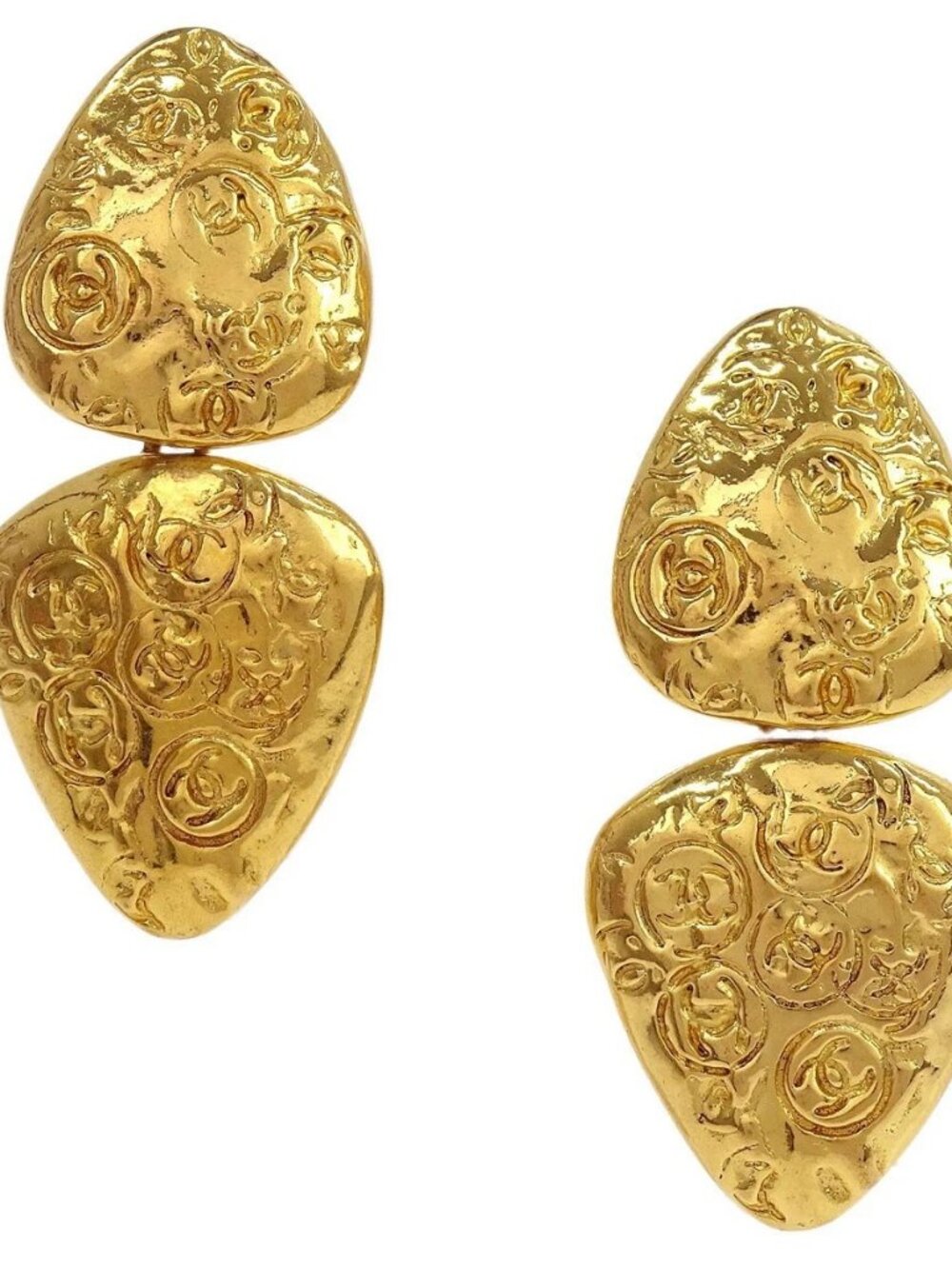 Chanel Dangle Triangle Clip-On Earrings Gold 93P 187560
